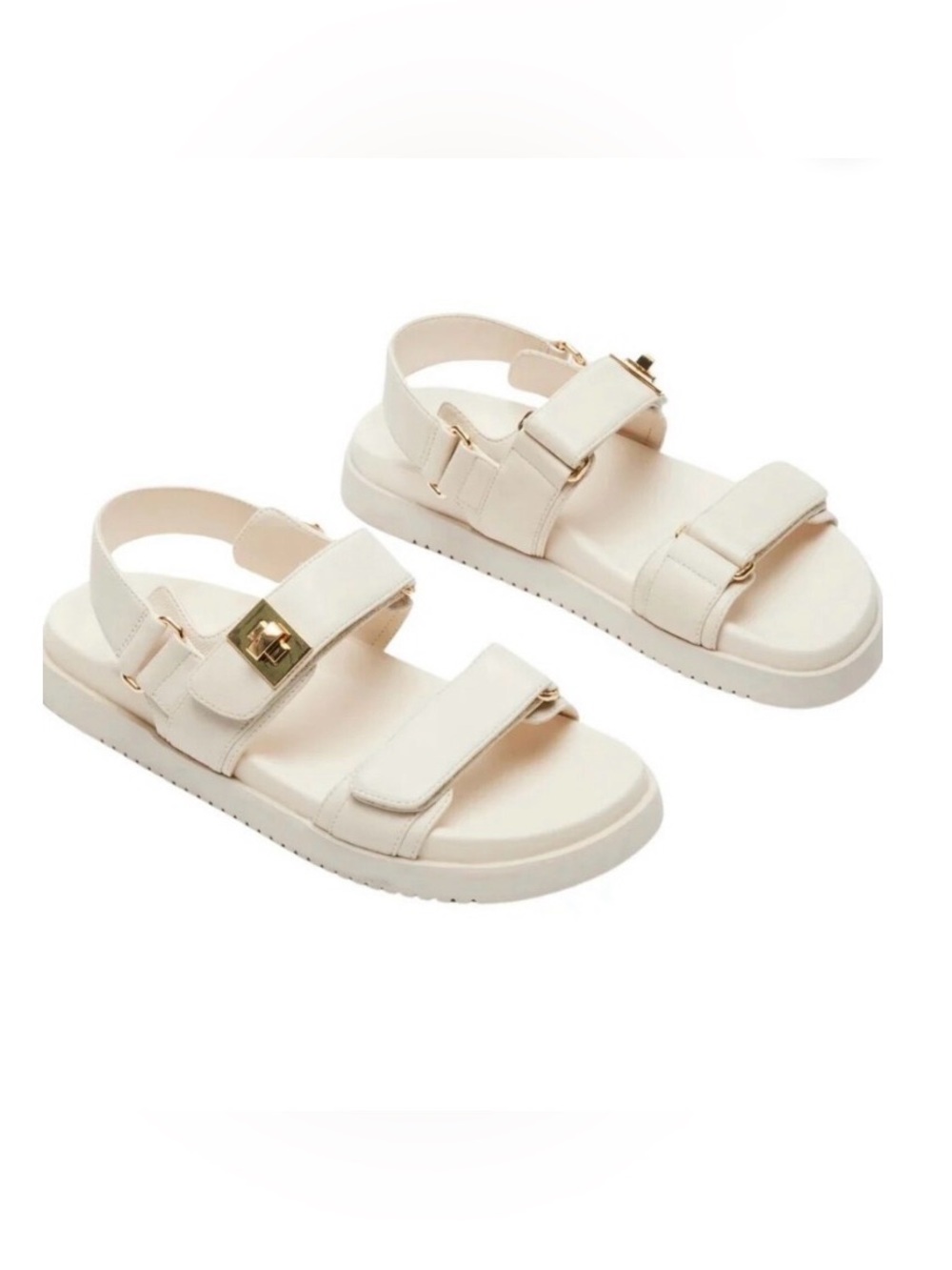 STEVE MADDEN MONA BONE LEATHER SLINGBACK SANDALS WITH GOLD TONE BUCKLE SIZE 8M